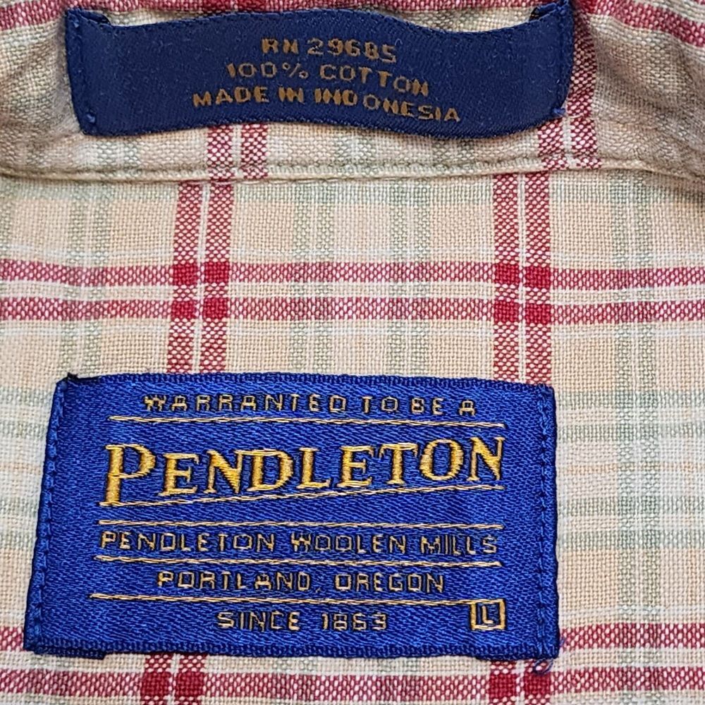 Vintage Pendleton Shirt Mens L Button Short Sleeve Tan Red Plaid‎ Light Cotton - Picture 7 of 8